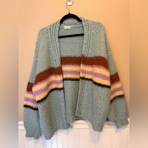 POL Women's Cozy Blue Cardigan with Stripes